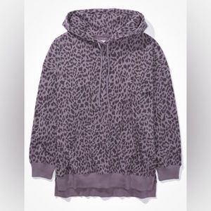 AE / Aerie Forever Oversized Hoodie in Purple / Gray Leopard Print, XL